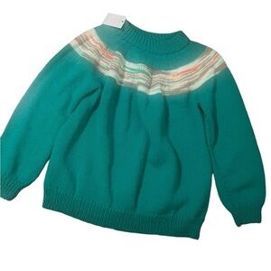 Vintage crewneck sweater with rainbow like neckline fun green ladies M